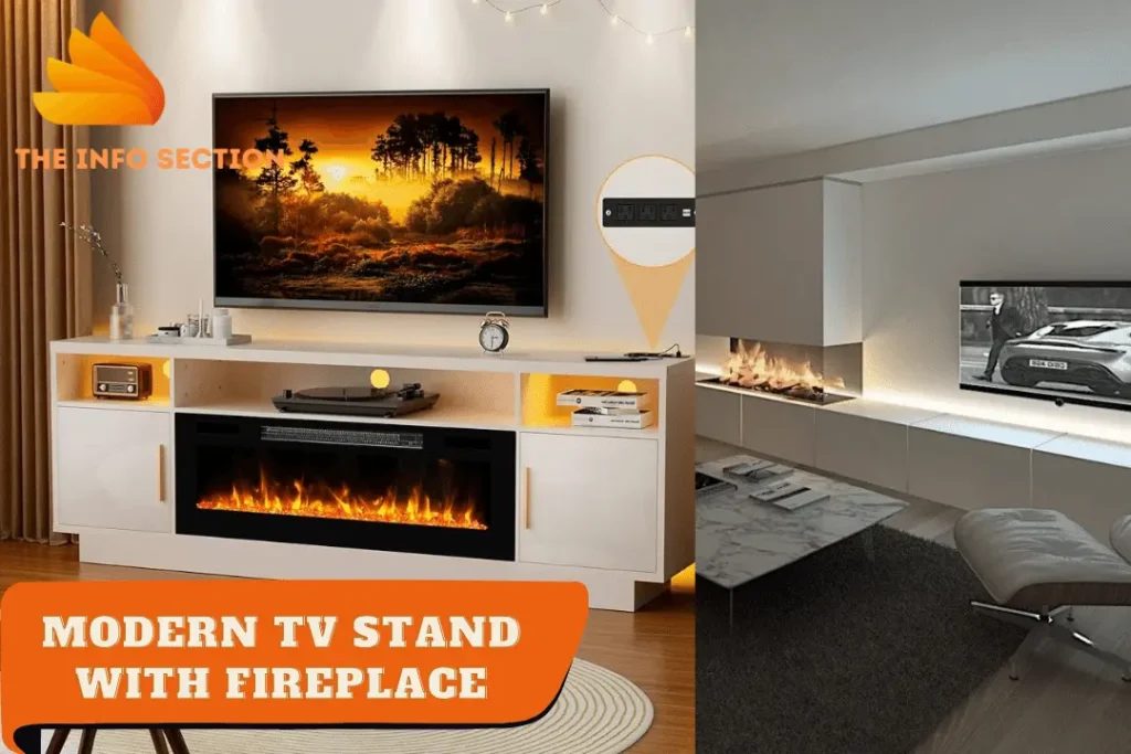modern tv stand with fireplace